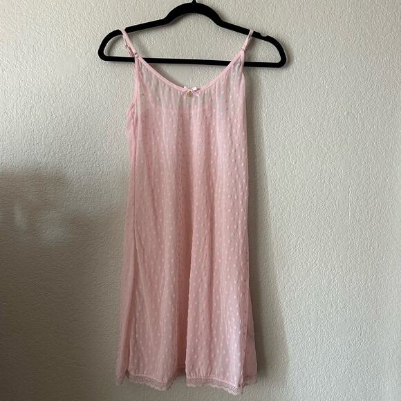Y2K Daisy Fuentes Flocked Heart Mesh Fabric V-Neck Slip Dress Pink Size Large - Picture 1 of 6